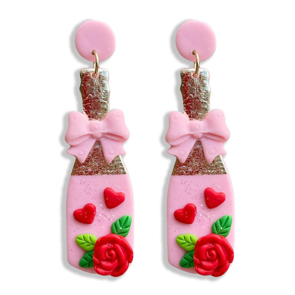 Polymer Clay Valentine's Day Champagne Bottle Drop Earrings