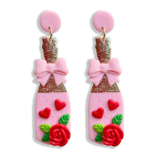 Polymer Clay Valentine's Day Champagne Bottle Drop Earrings