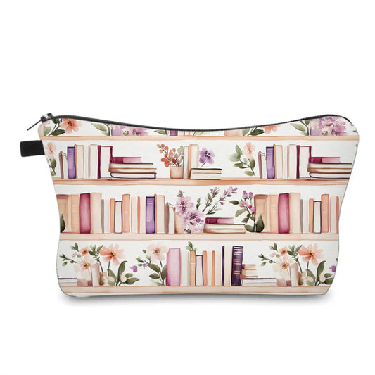Book Bookshelf White Lavender Water Resistant Pouch