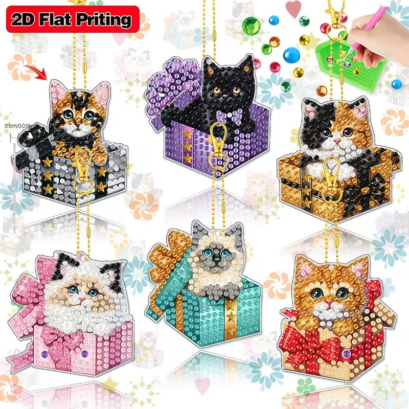 6 Cat Gifts Diamond Art Painting Keychains