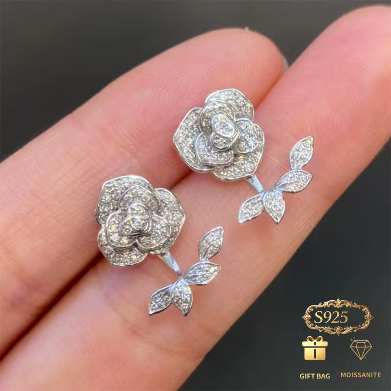 925 Silver Moisanite Flower Earrings