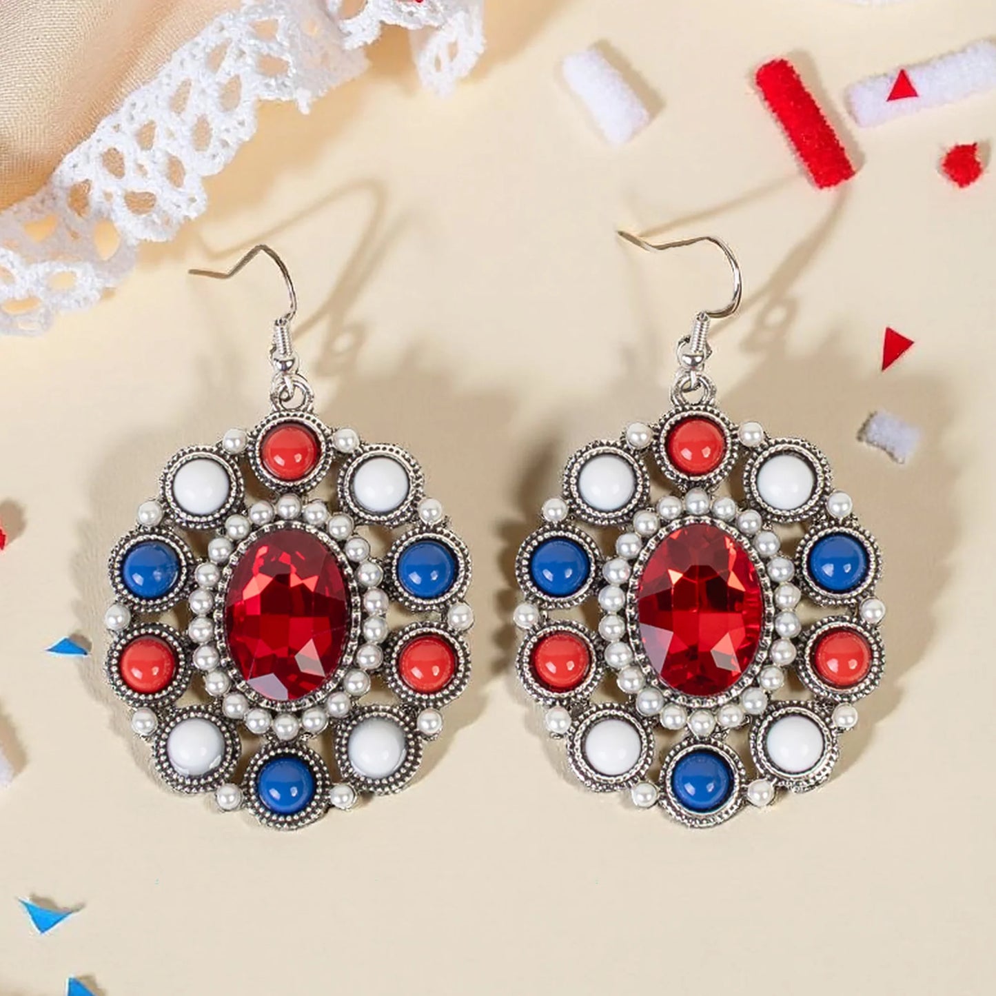 Fourth of July Earrings - Red White & Blue - 93536
