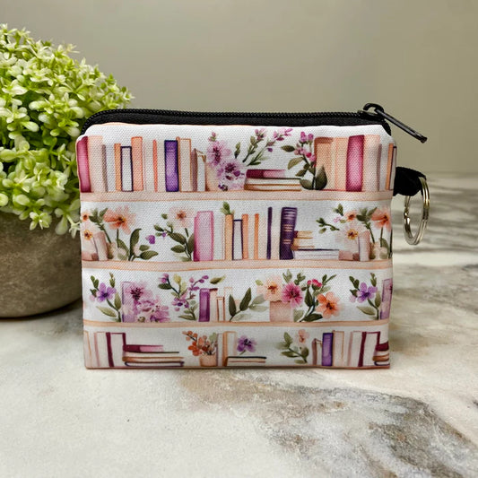 Book Bookshelf White Lavender - Mini Coin Purse Keyring