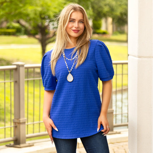 Solid Top with Puffed Sleeves - Royal Blue