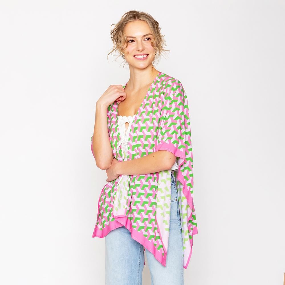 Do Everything In Love 3D Pattern Print Ruana - Pink/Green