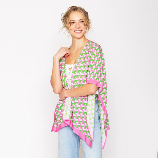 Do Everything In Love 3D Pattern Print Ruana - Pink/Green