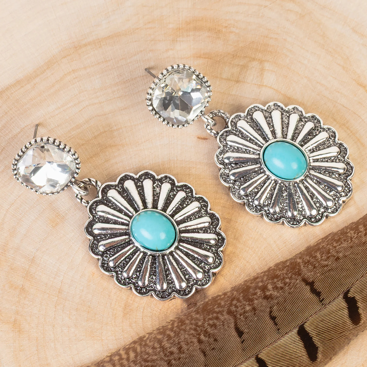93485 - Squash Blossom Concho Earrings - Turquoise & Silver