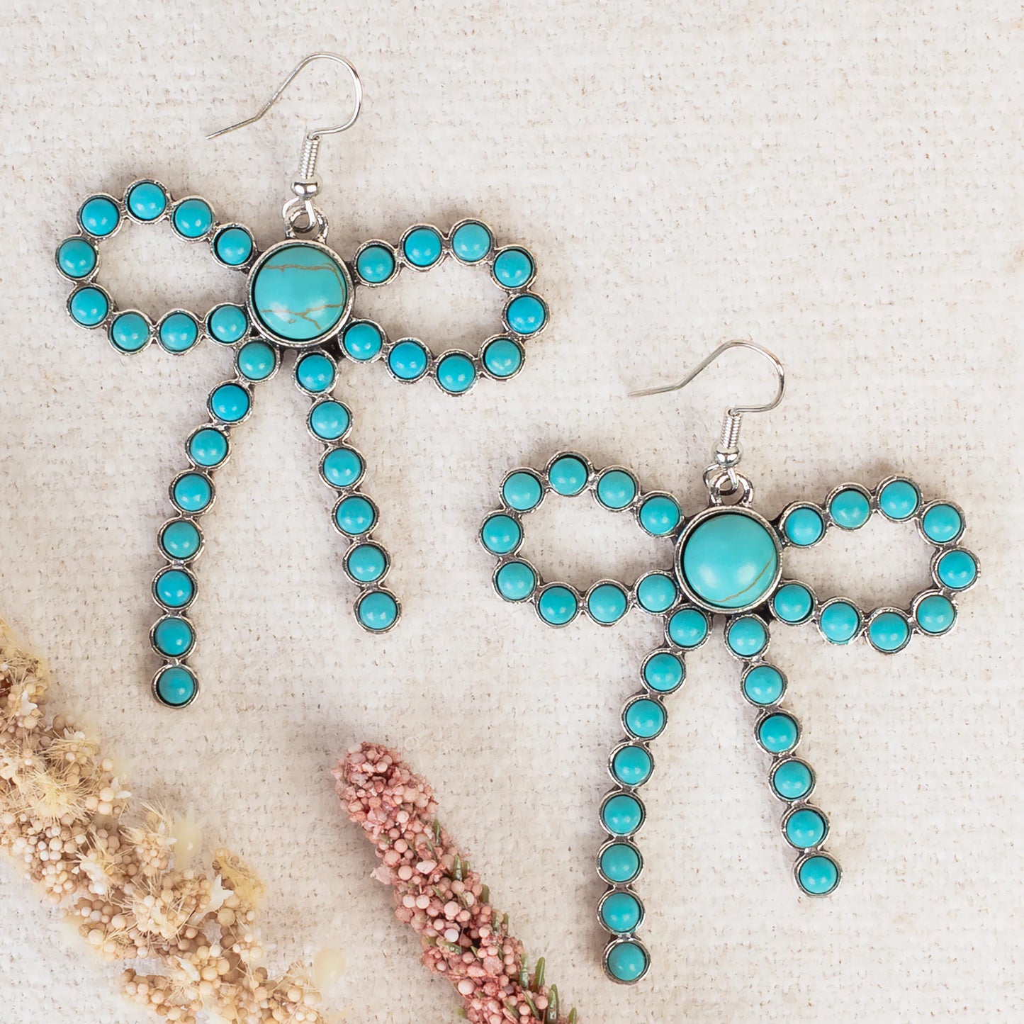 DOORBUSTER Squash Blossom Bow Earrings - Turquoise & Silver