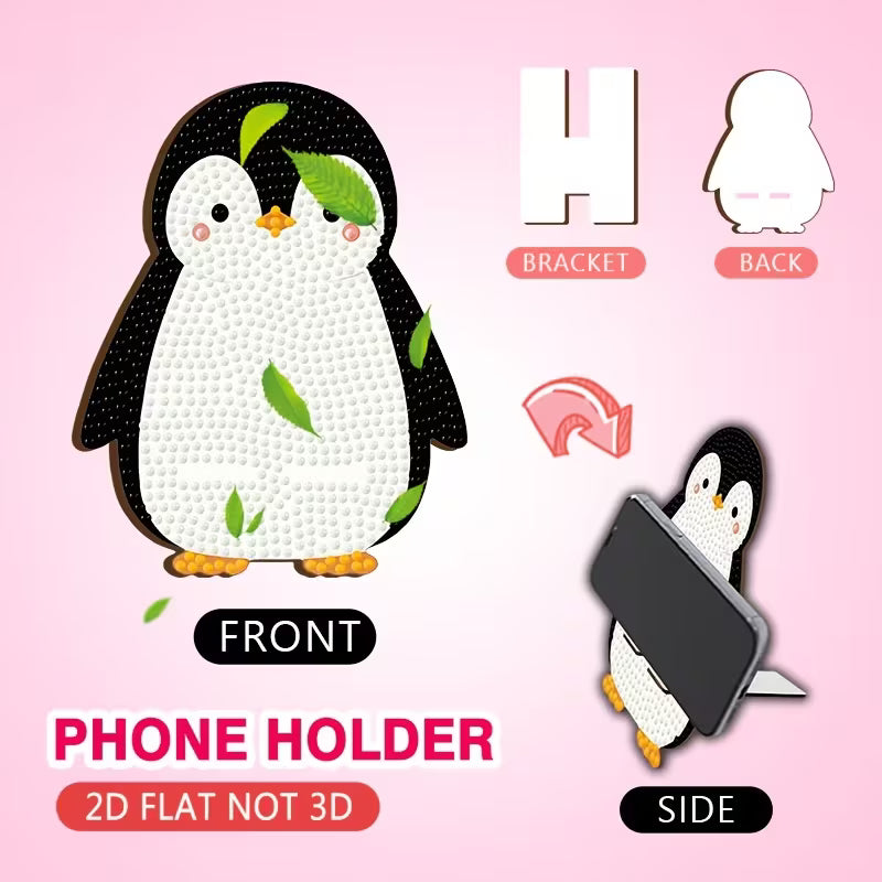 Preorder Wooden Penguin Diamond Art Phone Stand
