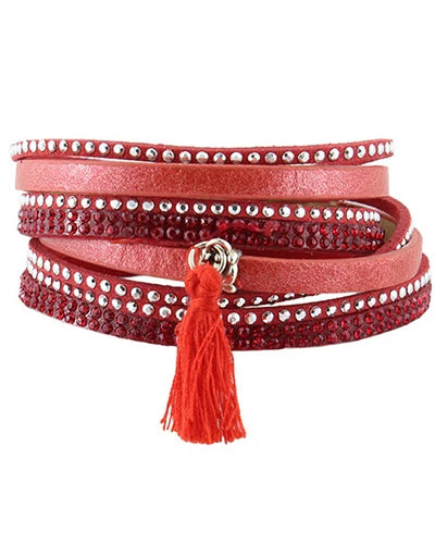 Tassel Layered Bracelet - Red