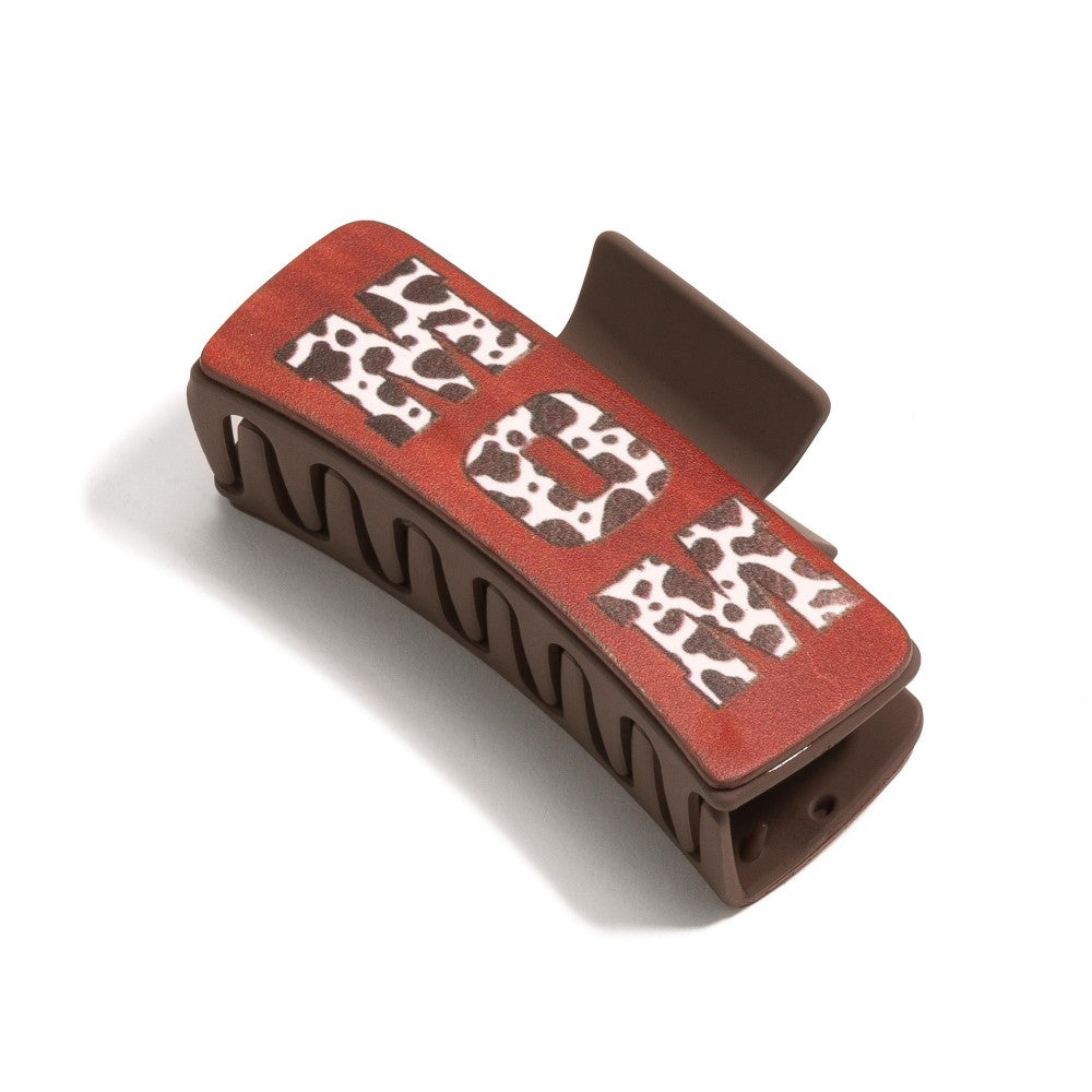 Vegan Leather Cow Print "Mom" Hair Clip