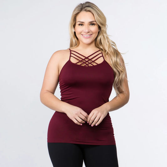 Cami Seamless Triple Criss - Cross Front Cami - Burgundy