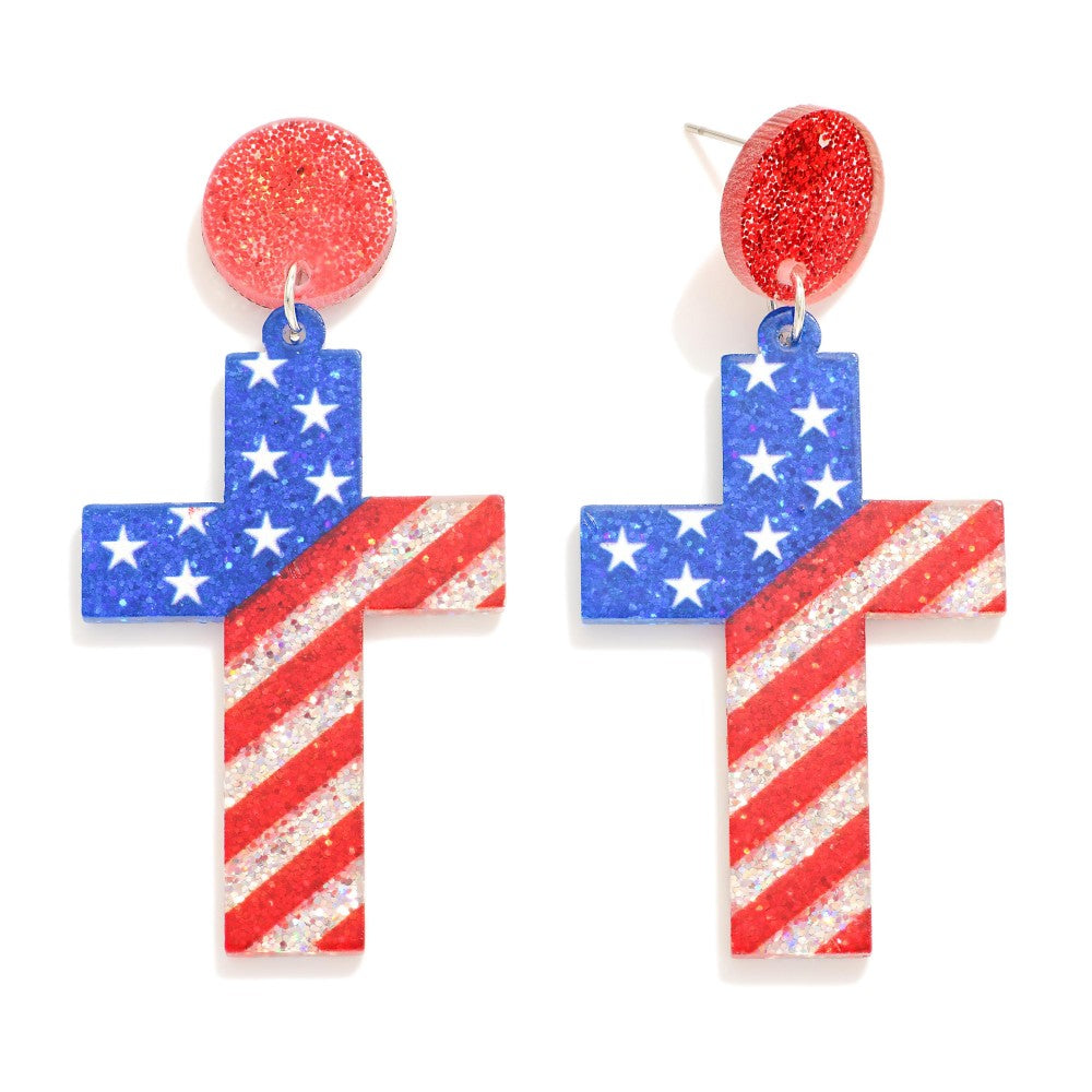 Americana Flag Glitter Acetate Post Drop Earrings