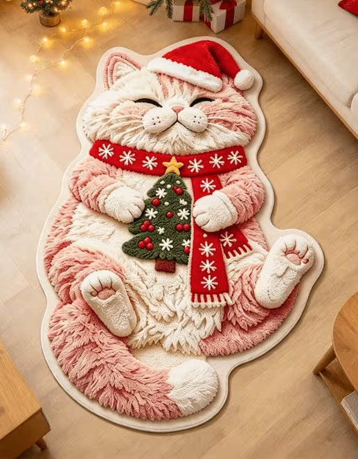 Happy Christmas Cat Shaped Bath/Bedroom/Kitchen Rug