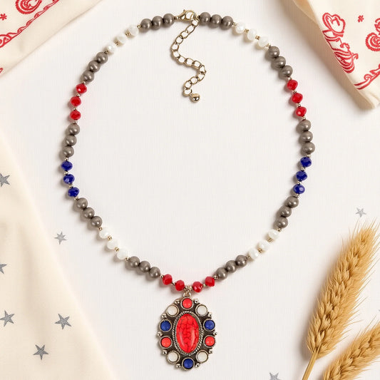 Fourth of July Pendant Necklace - Red White & Blue