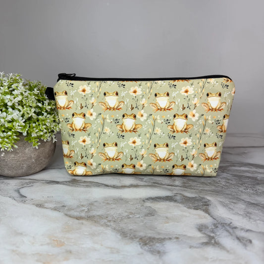 Animal, Frog Green Floral Water Resistant Pouch