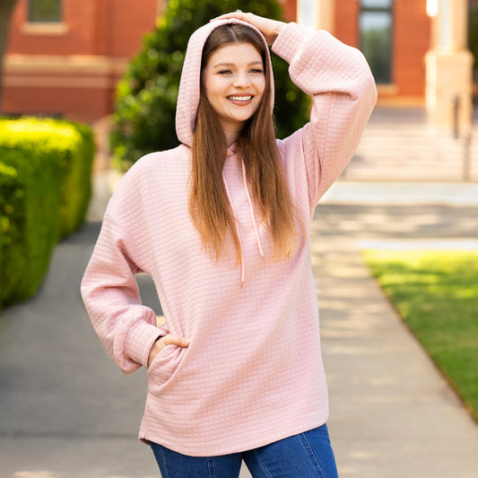 Waffle Long Sleeve Hoodie - Pink