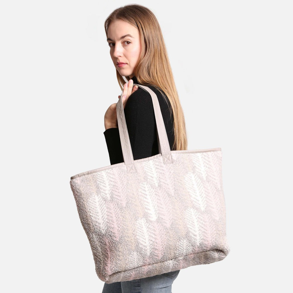ComfyLuxe Boho Feather Print Knit Tote Bag