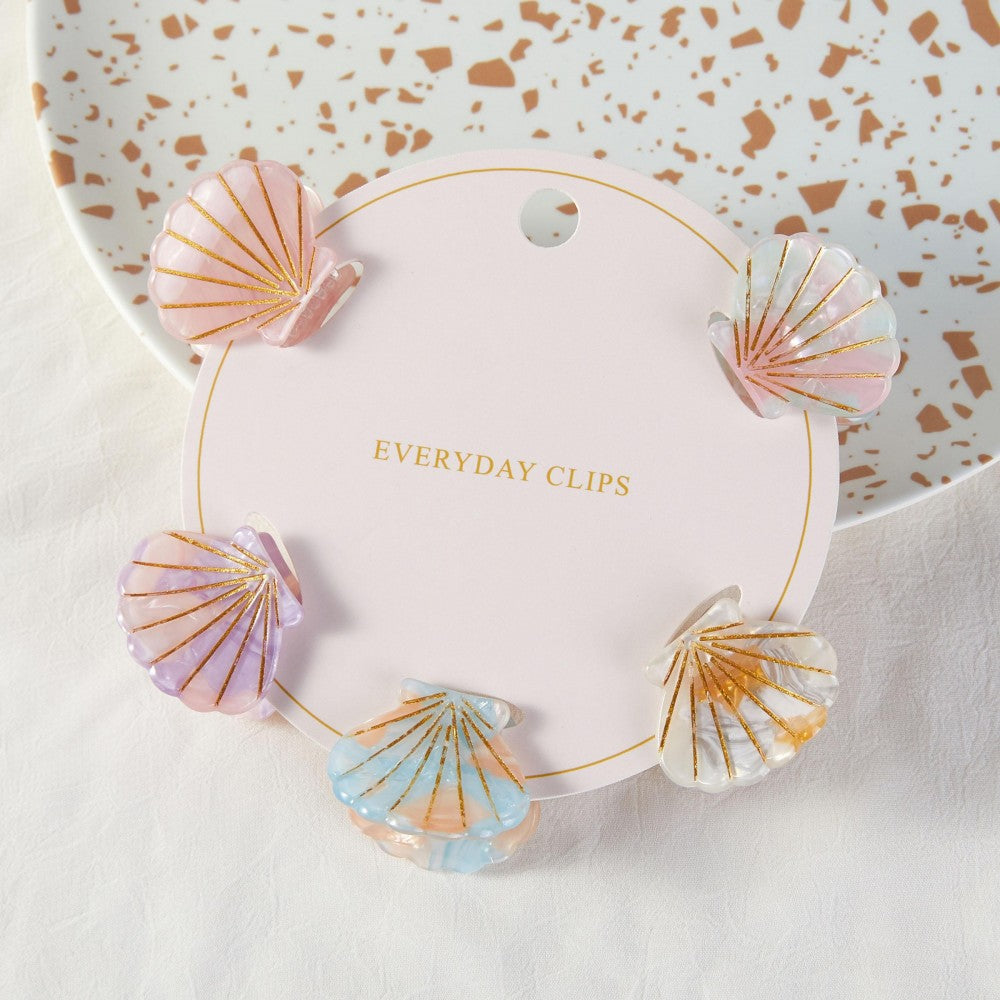 Set Of Five Mini Shell Acetate Claw Hair Clips