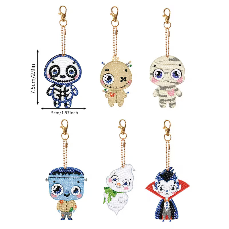 6 Monster Diamond Art Painting Keychains