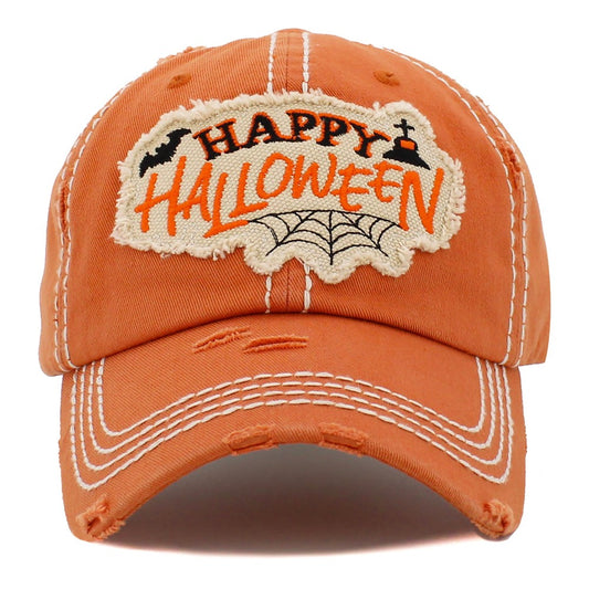 Vintage Distressed Happy Halloween Patch Baseball Cap - Orange