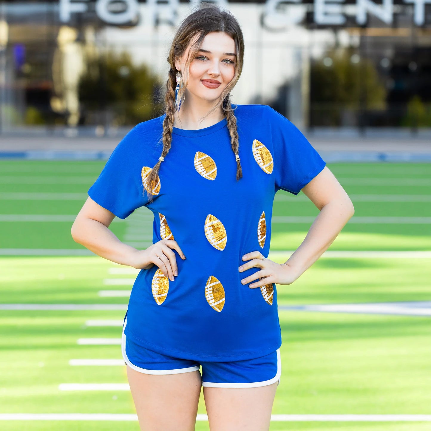 Sunshine & Redeo Sequin Football Half Sleeve Top - Royal Blue