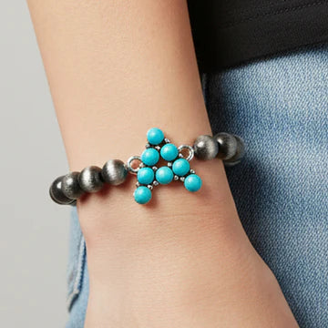 DOORBUSTER Squash Blossom Initial Bracelet - Turquoise & Silver