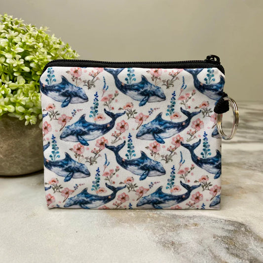 Floral Whale - Mini Coin Purse Keyring