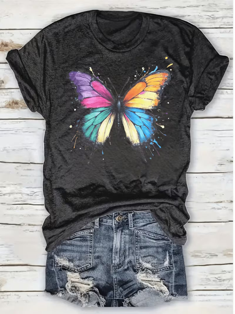 Women's Plus Colorful Butterfly T-Shirt