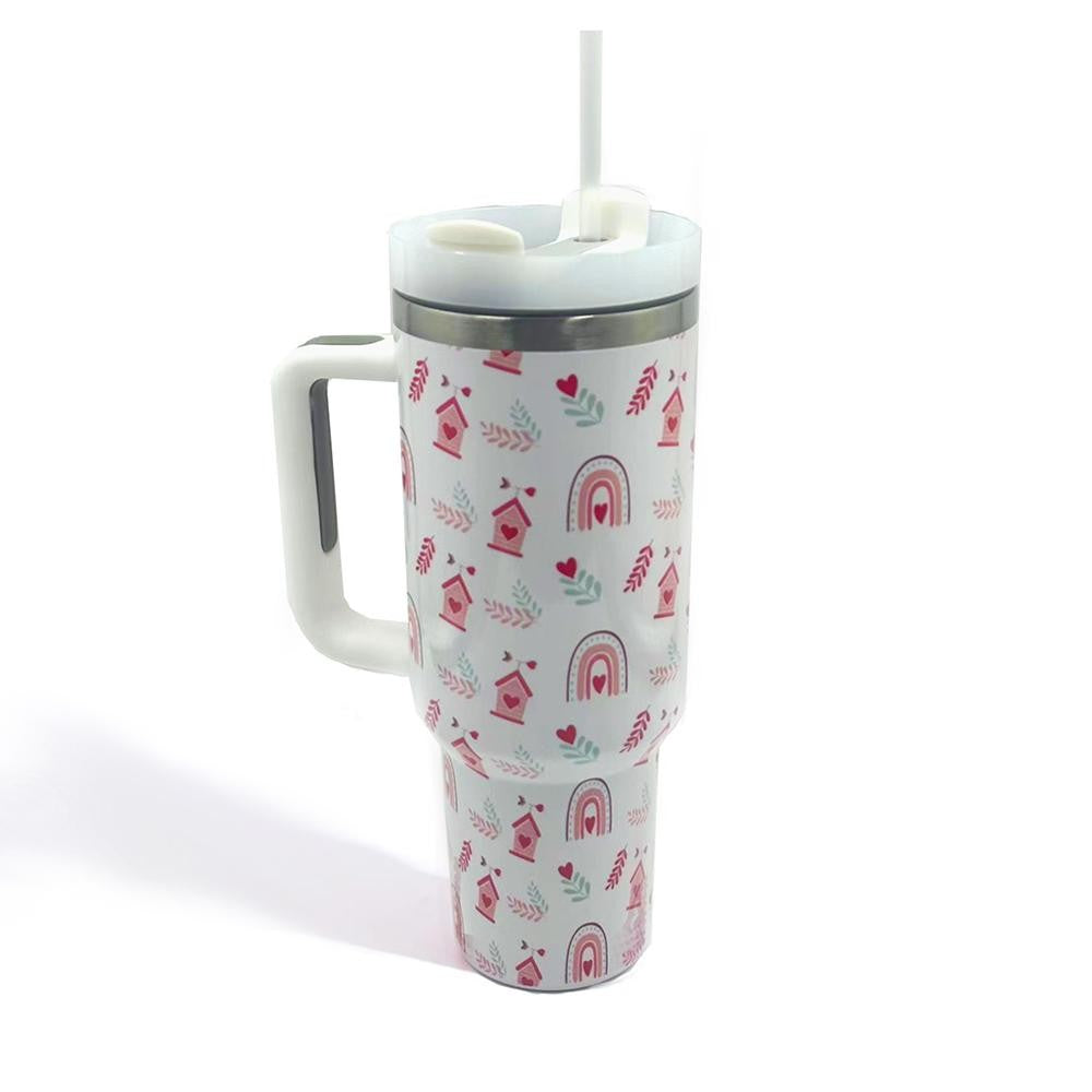 Valentines Theme Printed 40oz Double Wall Stainless Steel Vacuum Tumbler With Handle