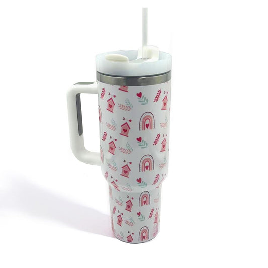 Valentines Theme Printed 40oz Double Wall Stainless Steel Vacuum Tumbler With Handle
