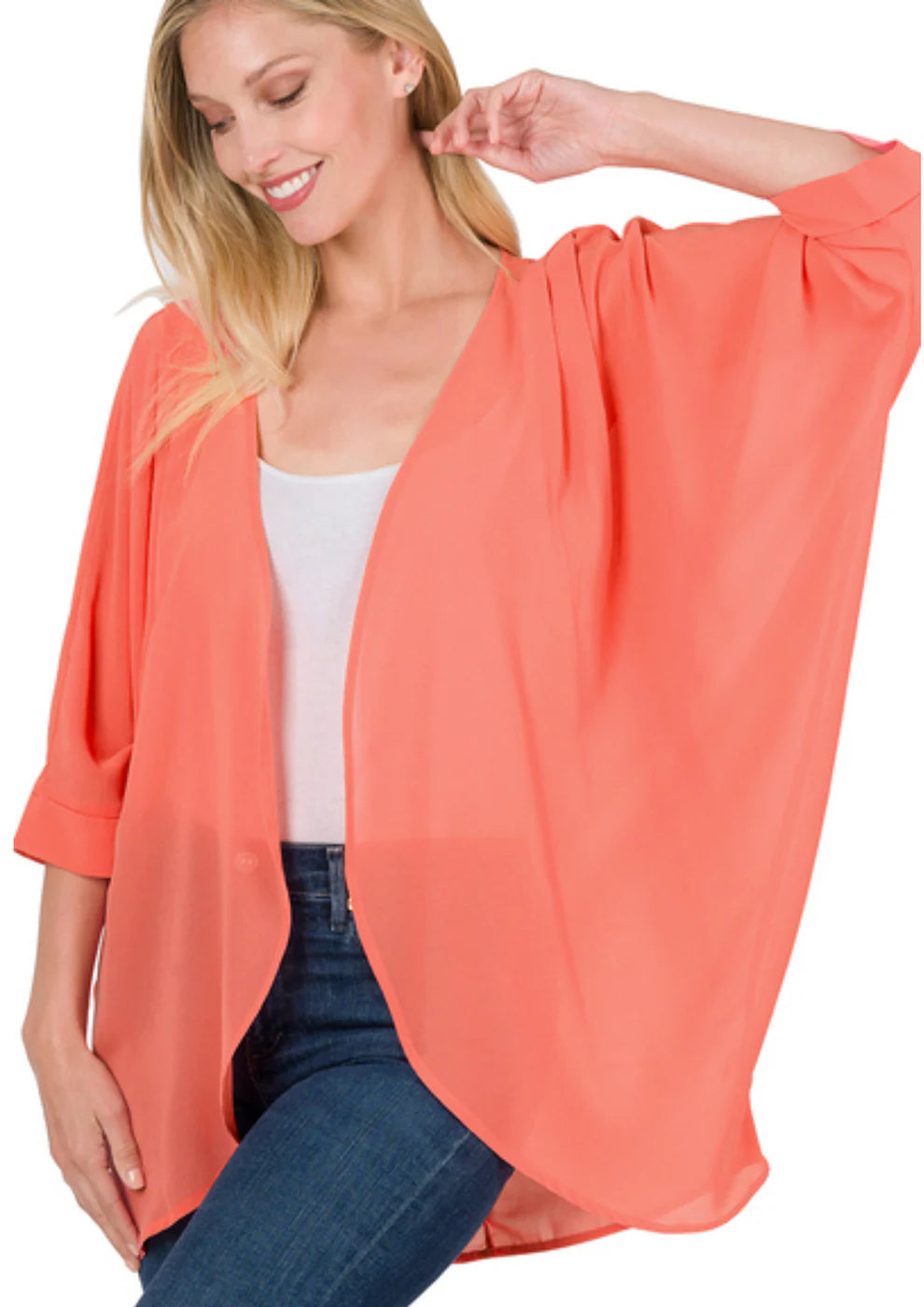 Airy Elegance Cardigan - Deep Coral