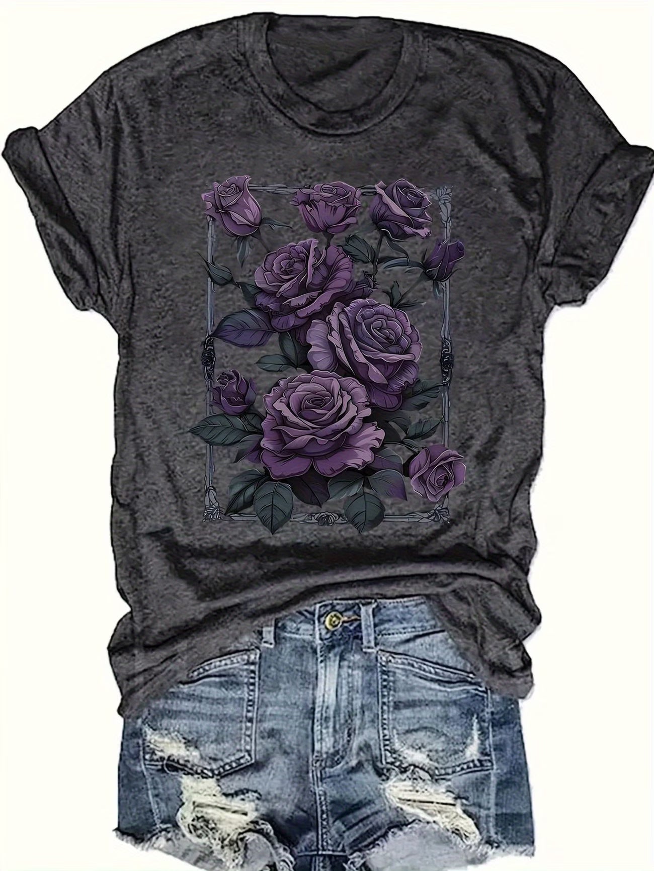 Unisex Purple Rose Vinyl Graphic  T-Shirt