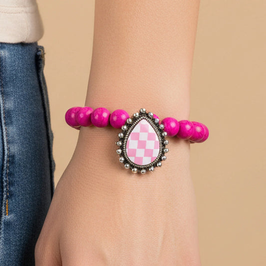 74866 - Checkered Squash Blossom Bracelet - Fuchsia