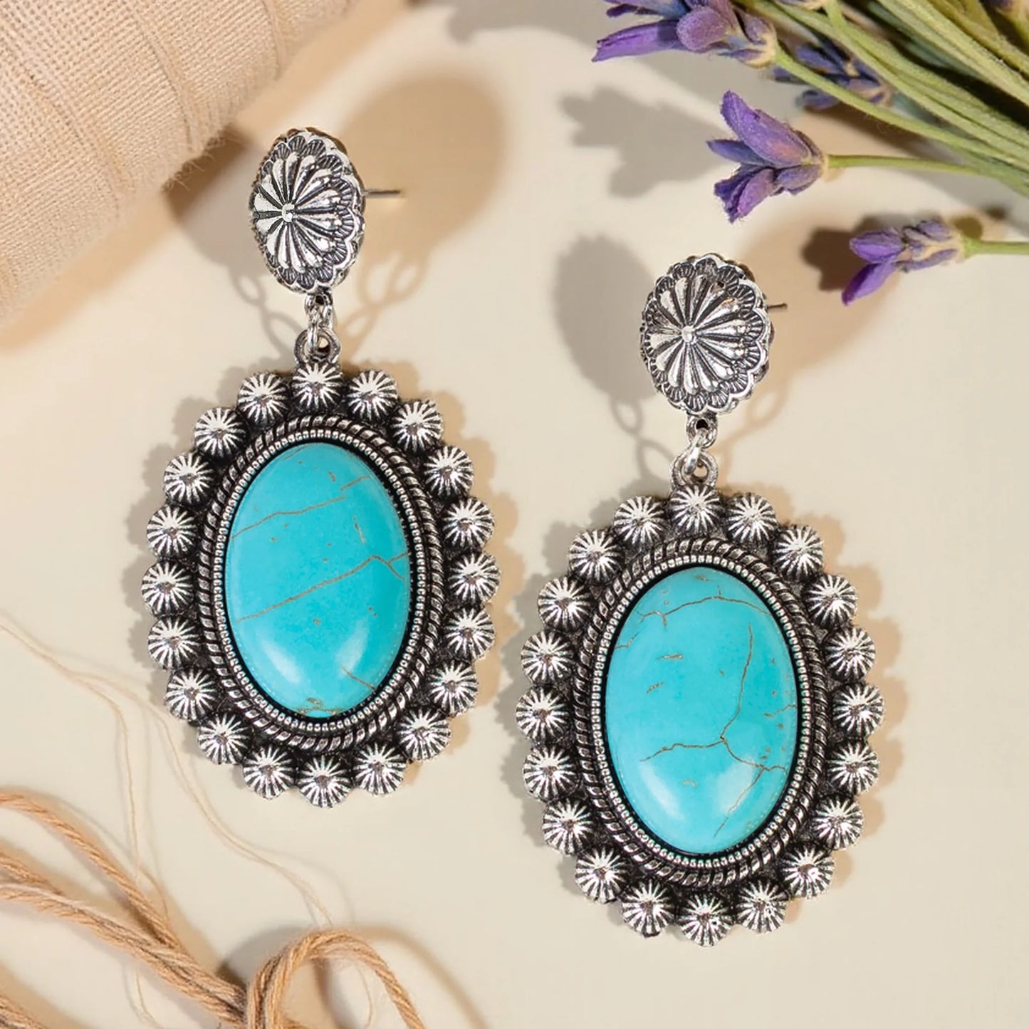 Squash Blossom Earrings - Turquoise & Silver