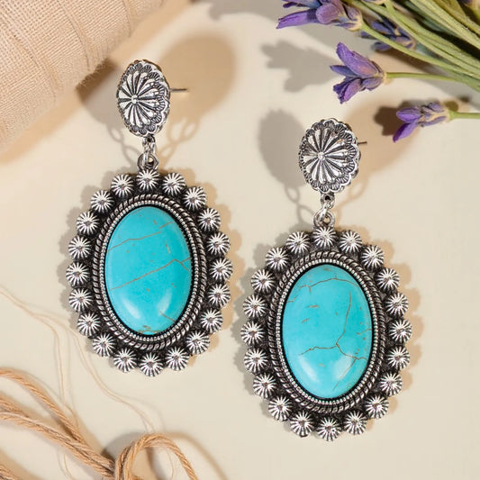 Squash Blossom Earrings - Turquoise & Silver