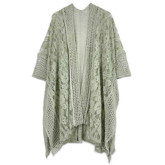 Floral Lace Knit Kimono - Green