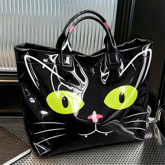 Glossy PVC Black Cat Tote Bag