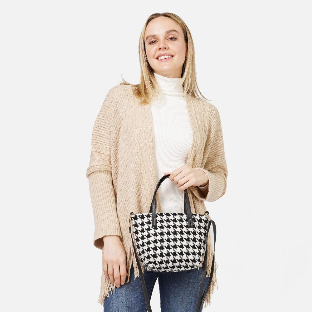 Houndstooth Handbag With Crossbody Straps