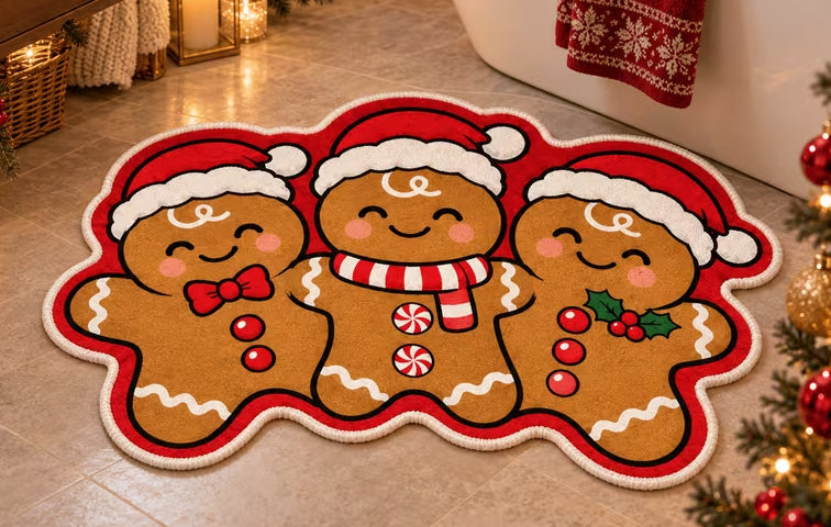 3 Gingerbread Men Shaped Bath/Bedroom/Kitchen Rug