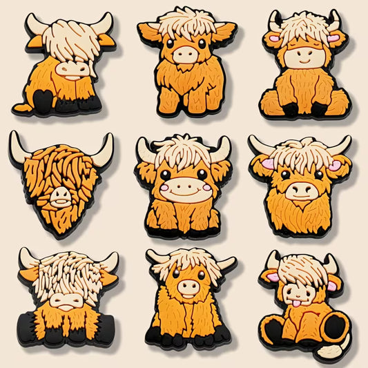 9 Highland Cow Shoe Charms