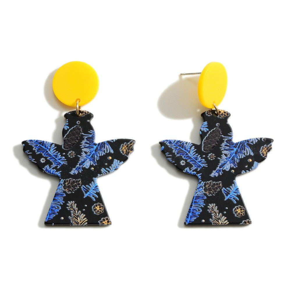 Evergreen Pinecone Pattern Angel Drop Earrings