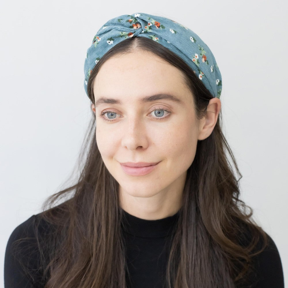 Floral Print Corduroy Knotted Headband.