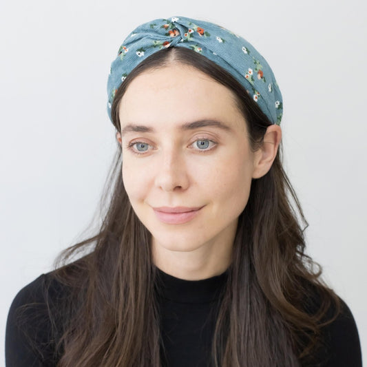 Floral Print Corduroy Knotted Headband.