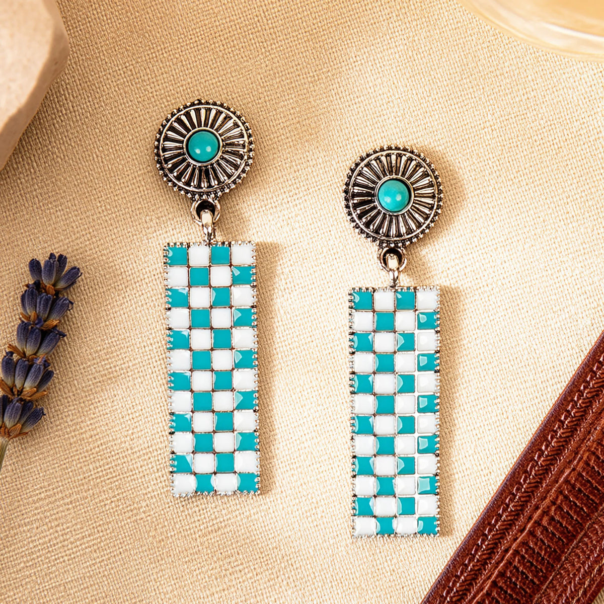 93672 - Checkered Earrings - Turquoise