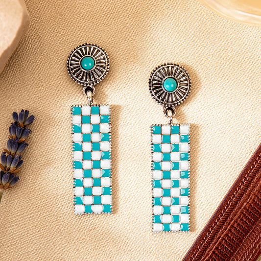 93672 - Checkered Earrings - Turquoise