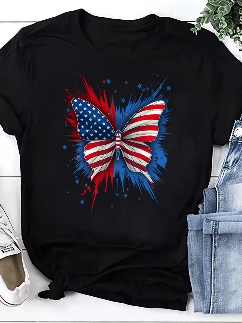 Unisex Patriotic Butterfly Vinyl Graphic T-Shirt