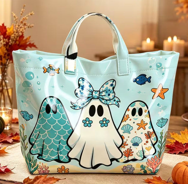 Glossy PVC 3 Ghost Tote Bag - Light Blue