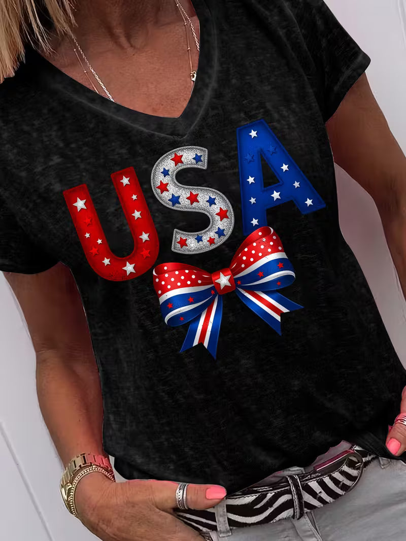 Women's USA V-neck Vinyl Graphic T-Shirt