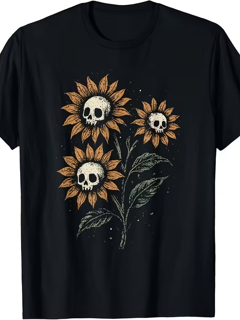 Unisex Sunflower Skull Vinyl Graphic T-Shirt